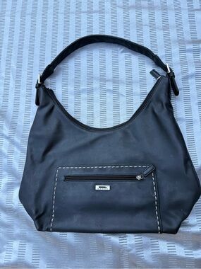 Guess Black Hobo Shoulder Bag – Front Zip Pocket, Silver Hardware